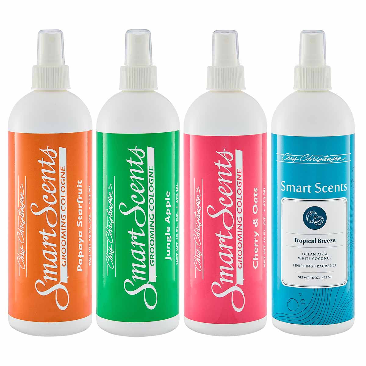 Collection of Chris Christensen Smart Scents Colognes for canines and felines 