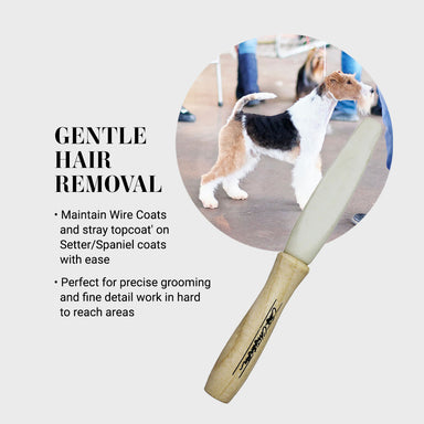 Use Stone on a Stick for gentle hair removal. Maintain Wire Coats and stray top coat on Setter/Spaniel coats with ease. Perfect for precise grooming and fine detail work in hard-to-reach areas. 